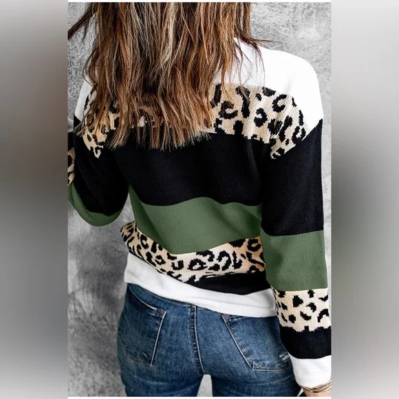 ❗️LAST CALL❗️Paitluc Green Striped Leopard Print Sweater - Picture 3 of 4